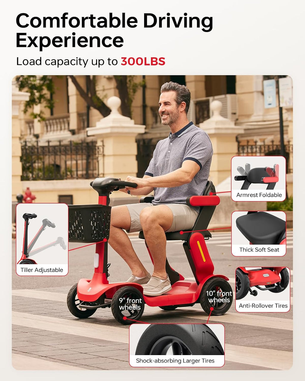 Paiseec Mobility Scooter for Adult, 25 Miles Endurance Lightweight Mobility Scooter, Folding Mobility Scooter for Adult, Powered Mobility Scooter All Terrain Motorized Scooter Collapsible