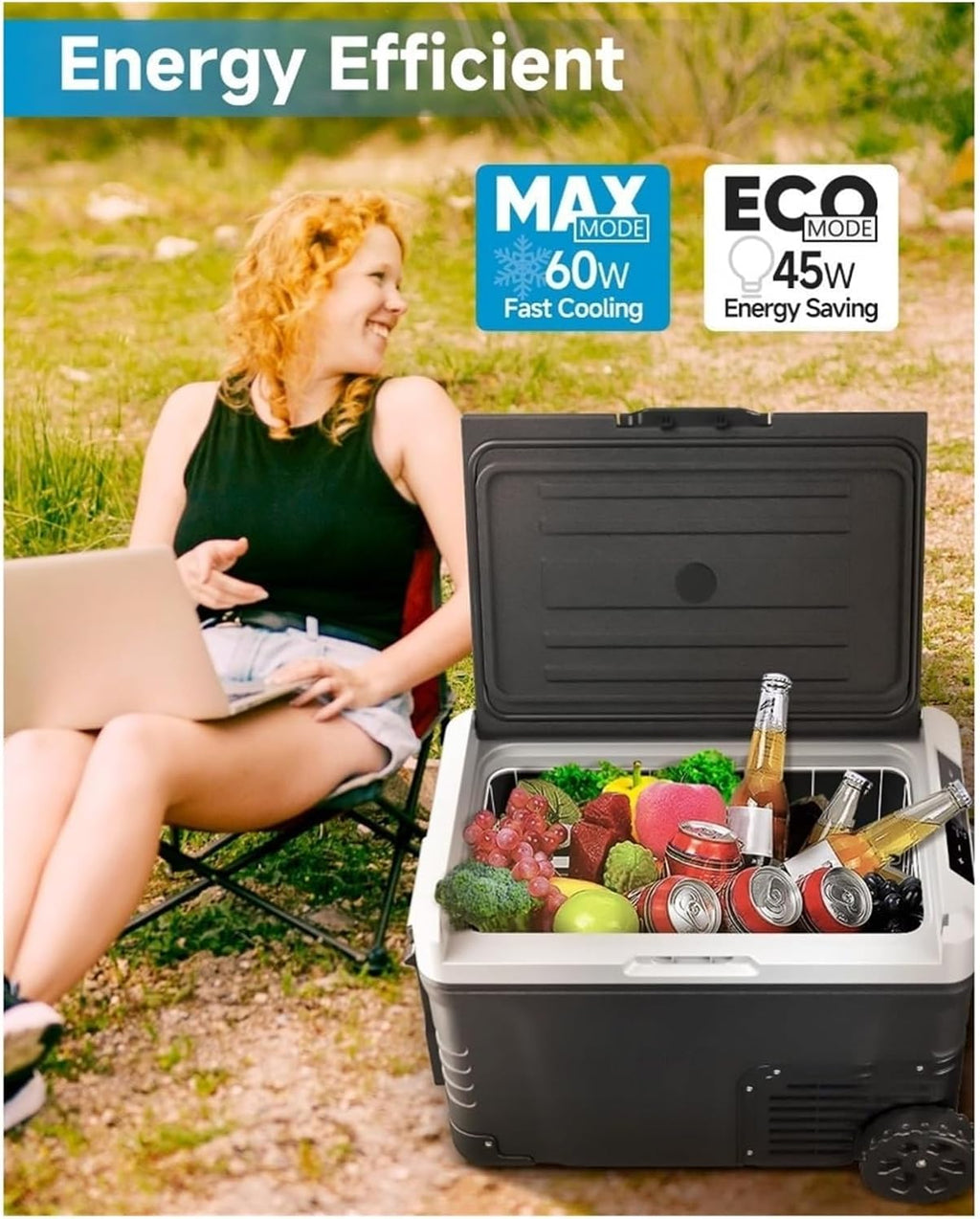 Car Fridge Portable 12 Volt Refrigerator - 53 Quart(50L) Electric Cooler With 12/24V DC&110-240V AC For Truck Van RV Camper SUV,
