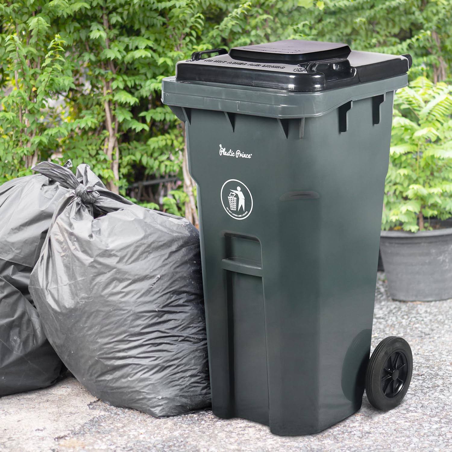 PLASTIC PRINCE 32 Gallon Trash Can with Wheels Outdoor Recycling Bin with Lid and Wheels Heavy Duty Rolling Garbage Can Commercial Wheeled Garbage Can for Home Garage Office, Set of Blue and Gray