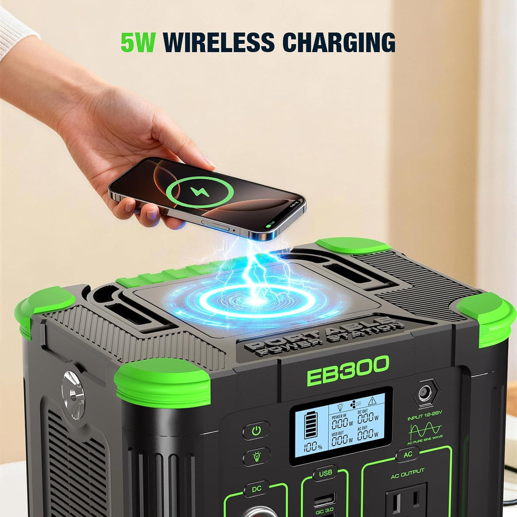 300W Solar Generator 288Wh Portable Power Station with 100W Foldable Solar Panel, PD60W USB-C Fast Charge, Pure Sine Wave for Camping RV Emergency Power Supply