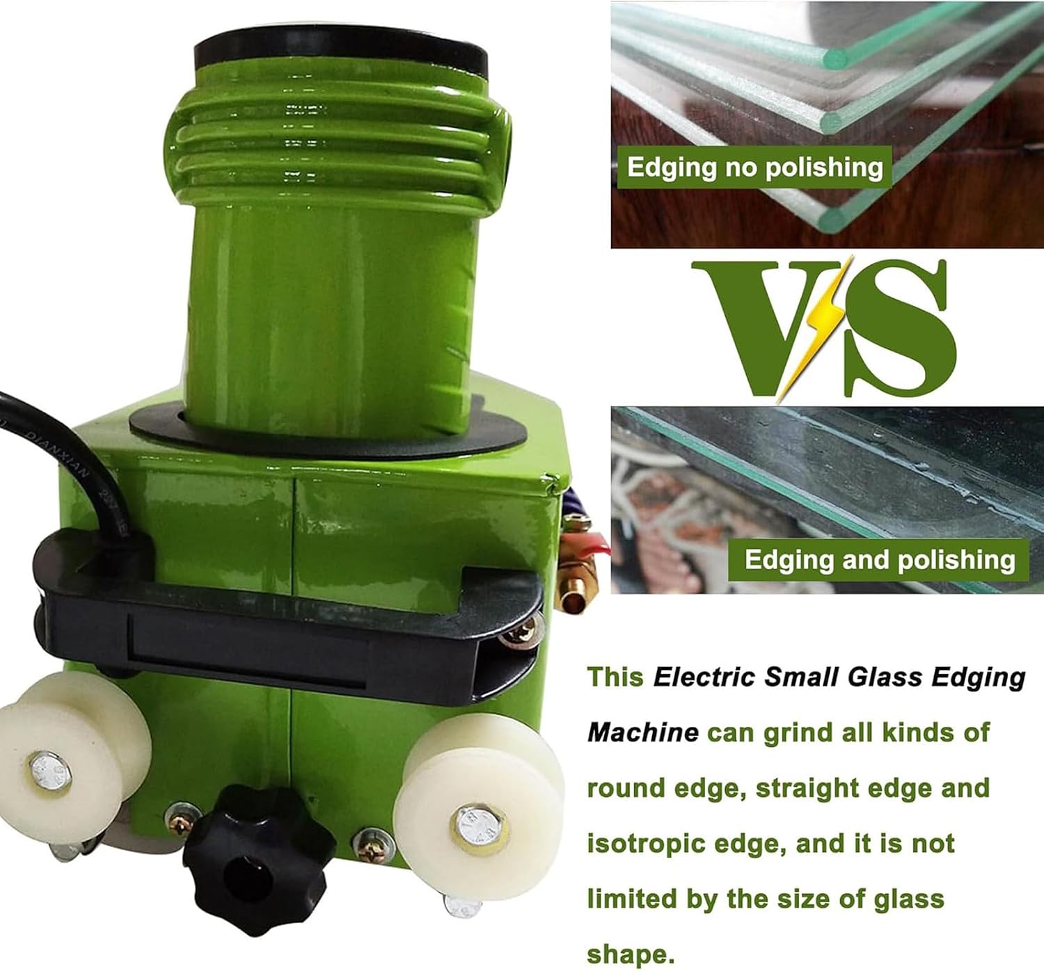 Glass Edger Machine, 800W Electric Portable Glass Grinder with 8 Diamond Wheels, Straight Round Bevel Edge Grinder for Glass, Marble, Stone, Tile, 8000r/min