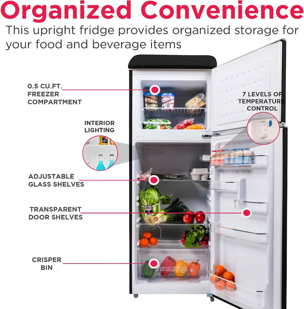 Frigidaire 2-Door Apartment Size Retro Refrigerator, Top Freezer, Chrome Handles, 7.5 cu. ft., Onyx