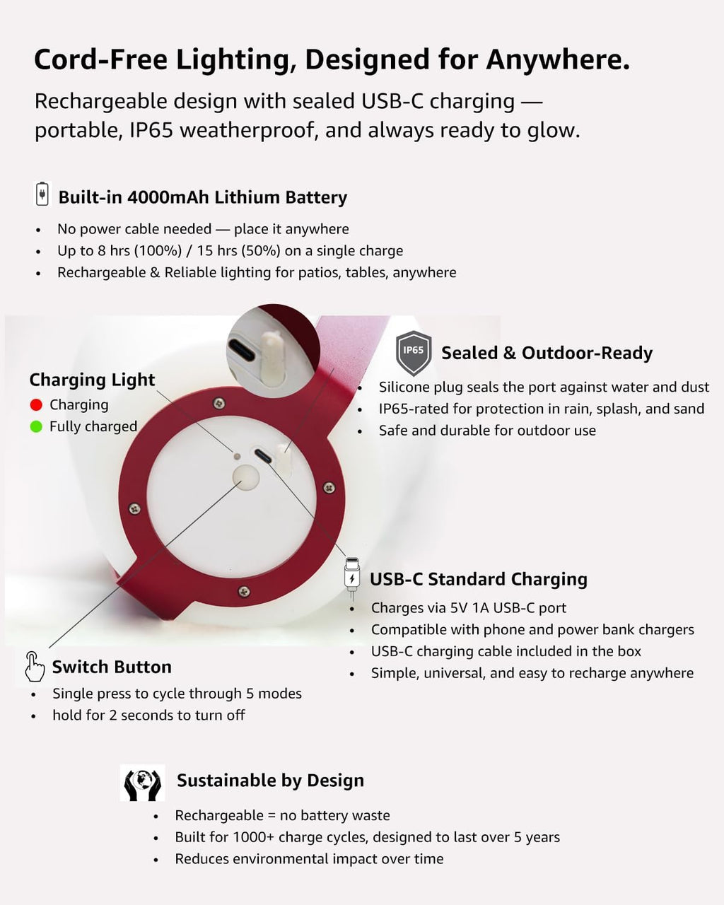 Outdoor Floor Lamp,Solar Lights Outdoor,Solar Lanterns Outdoor Waterproof IP65,4000mAh Li-ion Battery Smart Lamp,Outdoor Lantern for Backyard Decor,Table Lamp for Patio Decor,Terra Cotta,XL