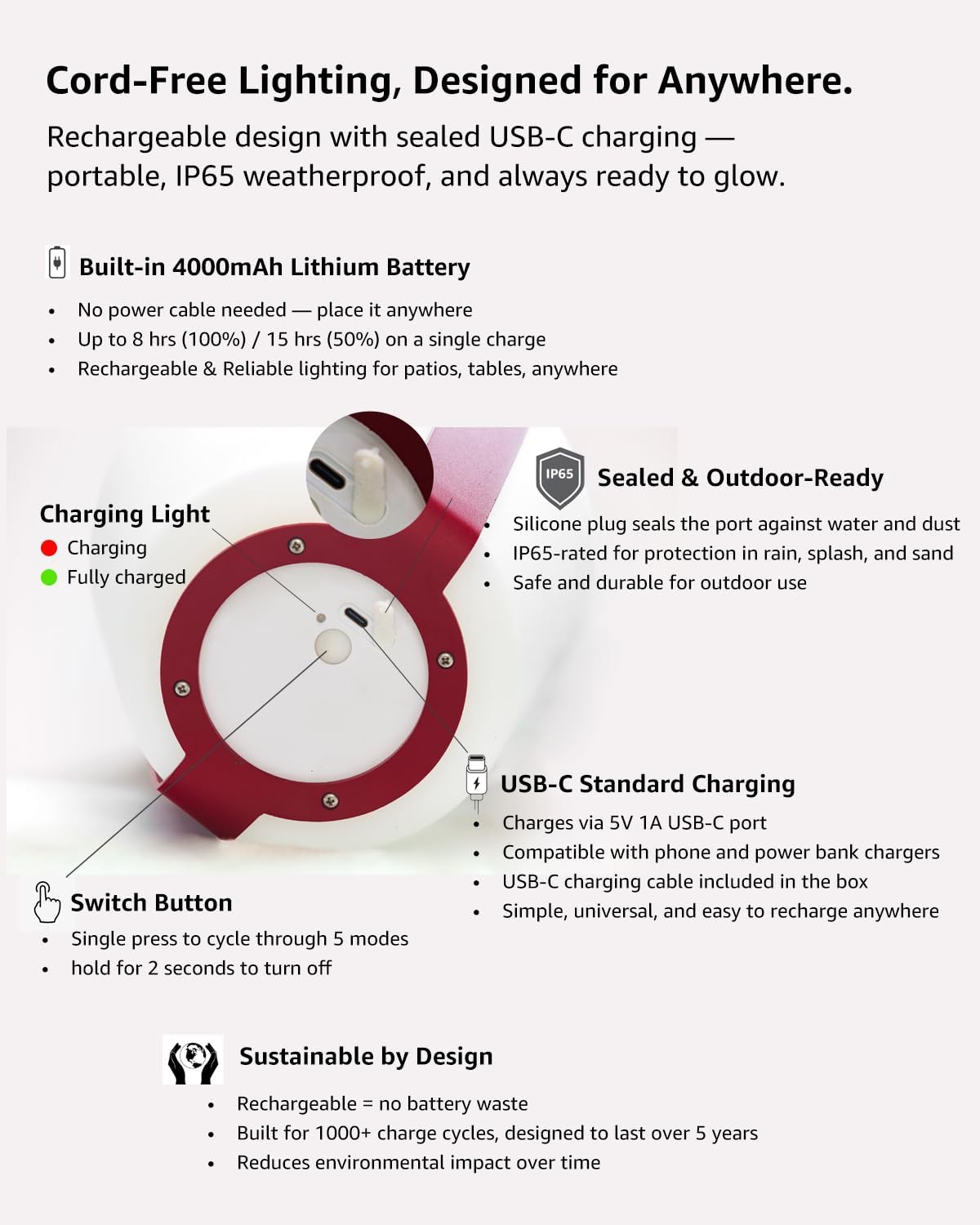 Outdoor Floor Lamp,Solar Lights Outdoor,Solar Lanterns Outdoor Waterproof IP65,4000mAh Li-ion Battery Smart Lamp,Outdoor Lantern for Backyard Decor,Table Lamp for Patio Decor,Terra Cotta,XL