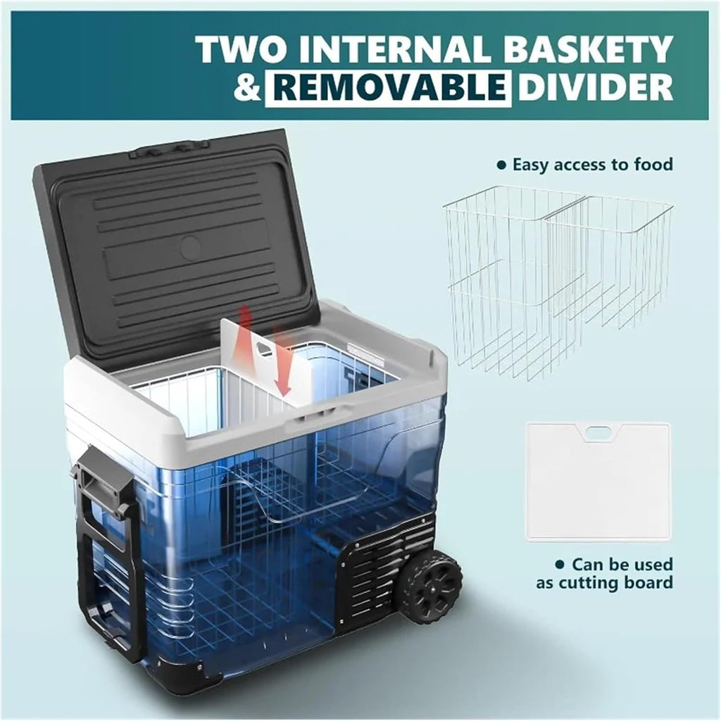 12 Volt Refrigerator, 53QT(50L) Electric Cooler, Portable Freezer 12V/24V DC 110-240V AC, 12V Fridge -4℉~68℉, 12V Cooler
