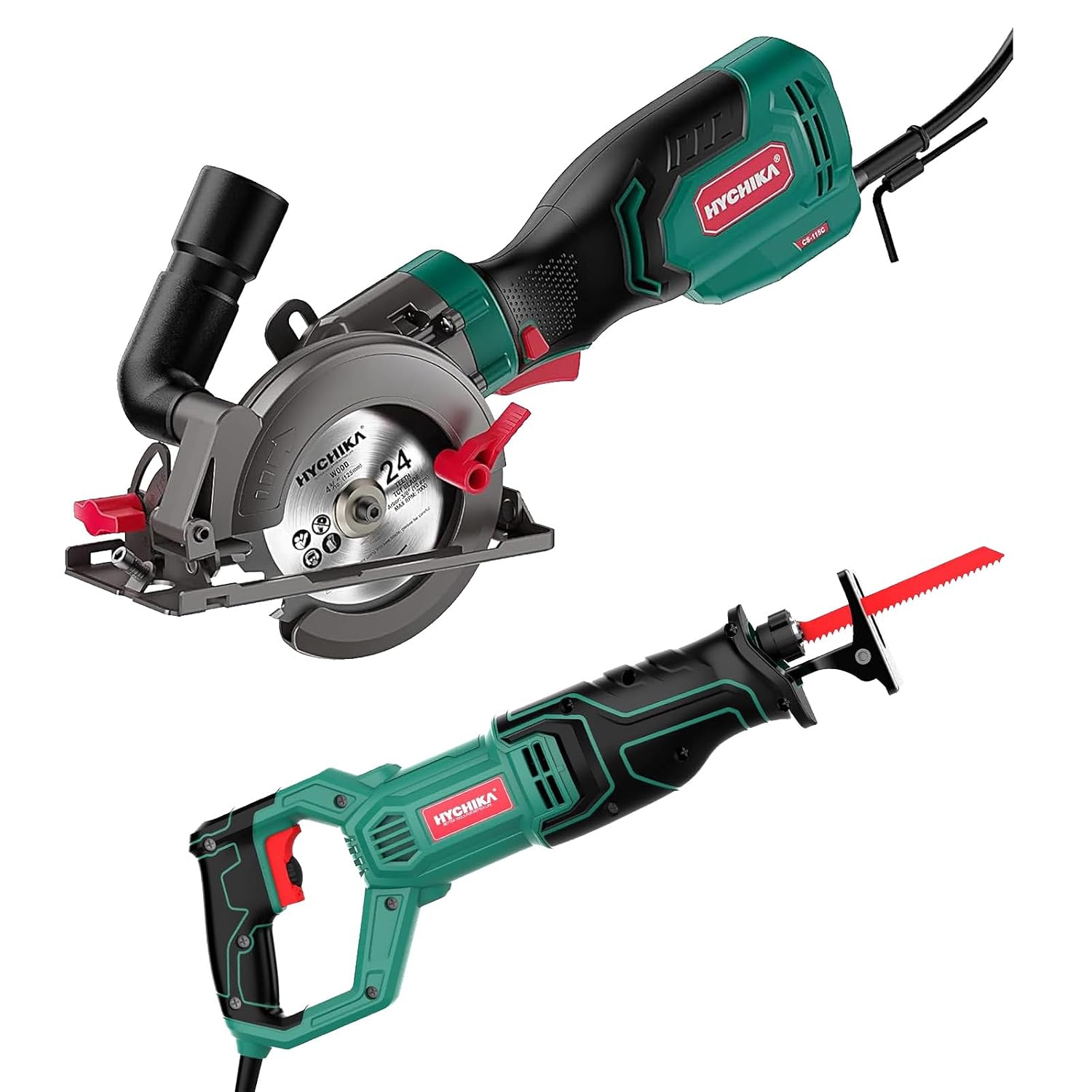 HYCHIKA Reciprocating Saw, 6.2A Mini Circular Saw with 3 Blades, 2-Tool Power Tool Combo Kit