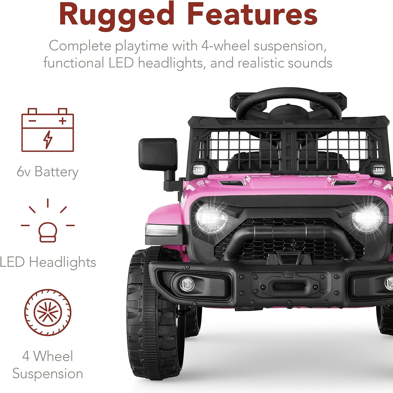 Best Choice Products 6V Kids Ride On Toy, Mini Truck, Electric Play Car w/Parent Remote Control, 4-Wheel Suspension, LED Lights, 2 Speeds, Functional Horn, 3.1MPH Max Speed - Pink