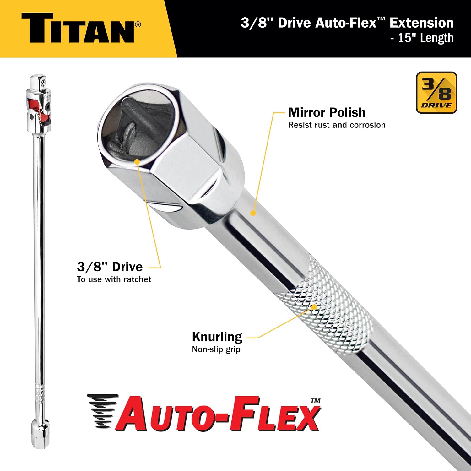 Titan 85499 23-Piece Auto-Flex Universal Joint, Socket, and Extension Set, Engineered to Spring Back to Center