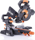 Evolution Power Tools R185SMS+ Sliding Miter Saw with Multi-Material Cutting, 45 Degree Bevel, 50 Degree Miter, 210 mm Slide, Blade Included Cuts Wood Plastic Metal & More, 7-1/4'