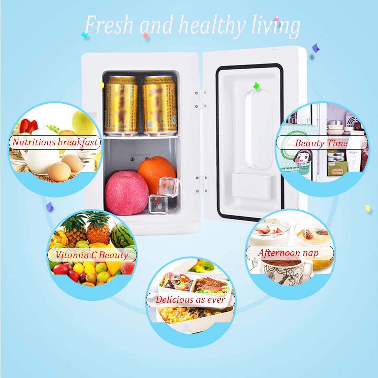 10L Car Refrigerator Double Layer Mini Fridge for Bedroom Cold Storage Fresh AC/DC Portable Thermo Electric Cooler and Warmer Single Core Portable Freezer (White)