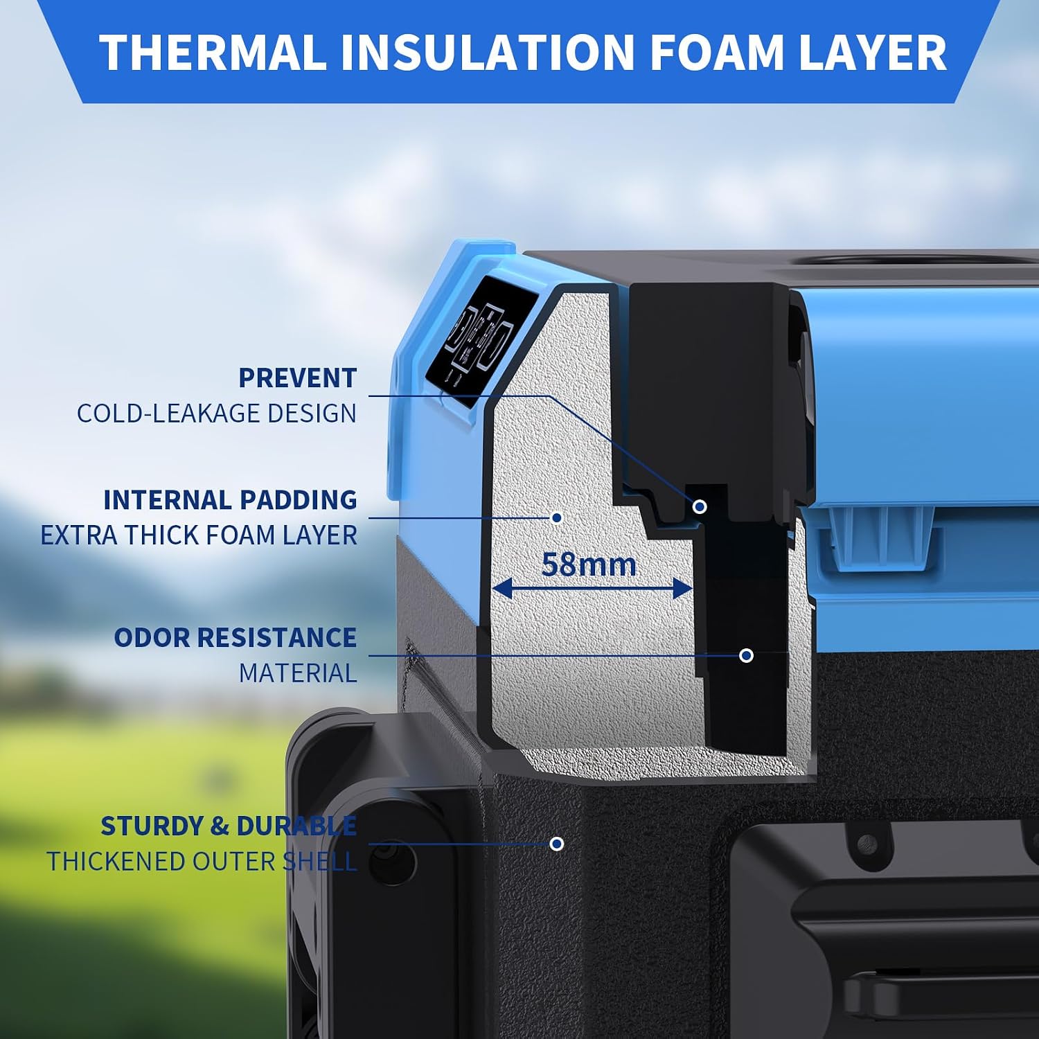 Car Refrigerator Fridge 48 Quart 45L Portable Freezer -4℉~68℉ Dual Zone Telescopic Handle All-Terrain Wheels Reversible Door 12/24V DC,110~240 Volt AC Compressor Cooler Blue