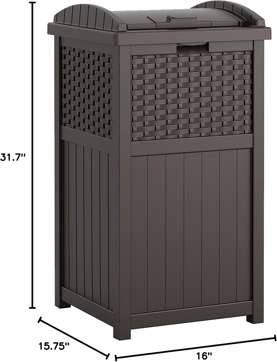 Christopher Knight Home Keaton Wicker Barrel Side Table, Multibrown & Suncast 33 Gallon Hideaway Can Resin Outdoor Trash with Lid Use in Backyard, Deck, or Patio, 33-Gallon, Brown