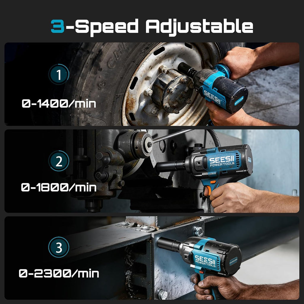 Seesii Upgraded Cordless Impact Wrench 885Ft-lbs (1200N·m): 1/2' Impact Gun with Detachable Side Handle, 21V High Torque Power Impact Driver 2x 4.0Ah Batteries for Family Car/Pickup Truck/Mower