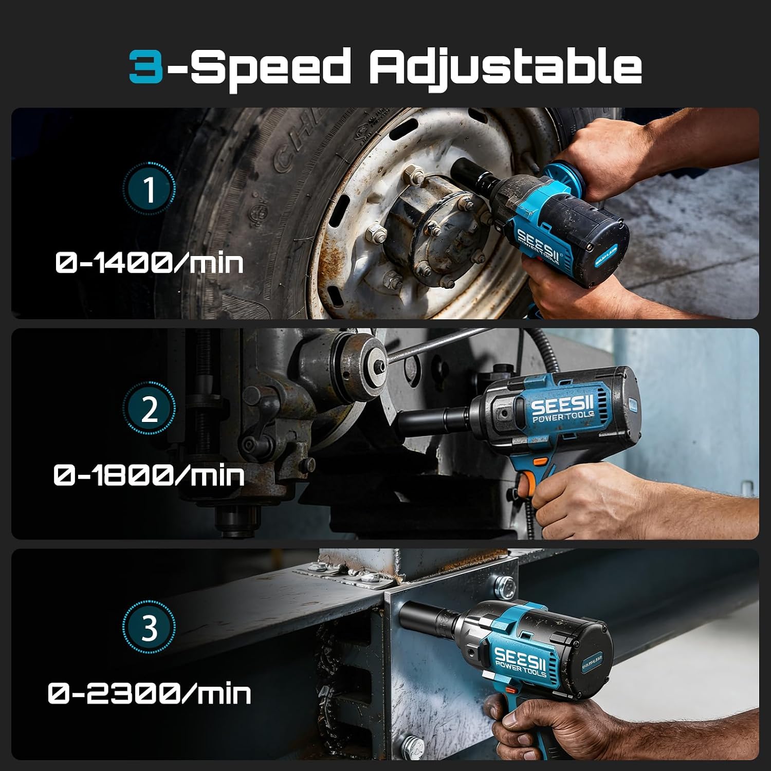 Seesii Upgraded Cordless Impact Wrench 885Ft-lbs (1200N·m): 1/2' Impact Gun with Detachable Side Handle, 21V High Torque Power Impact Driver 2x 4.0Ah Batteries for Family Car/Pickup Truck/Mower