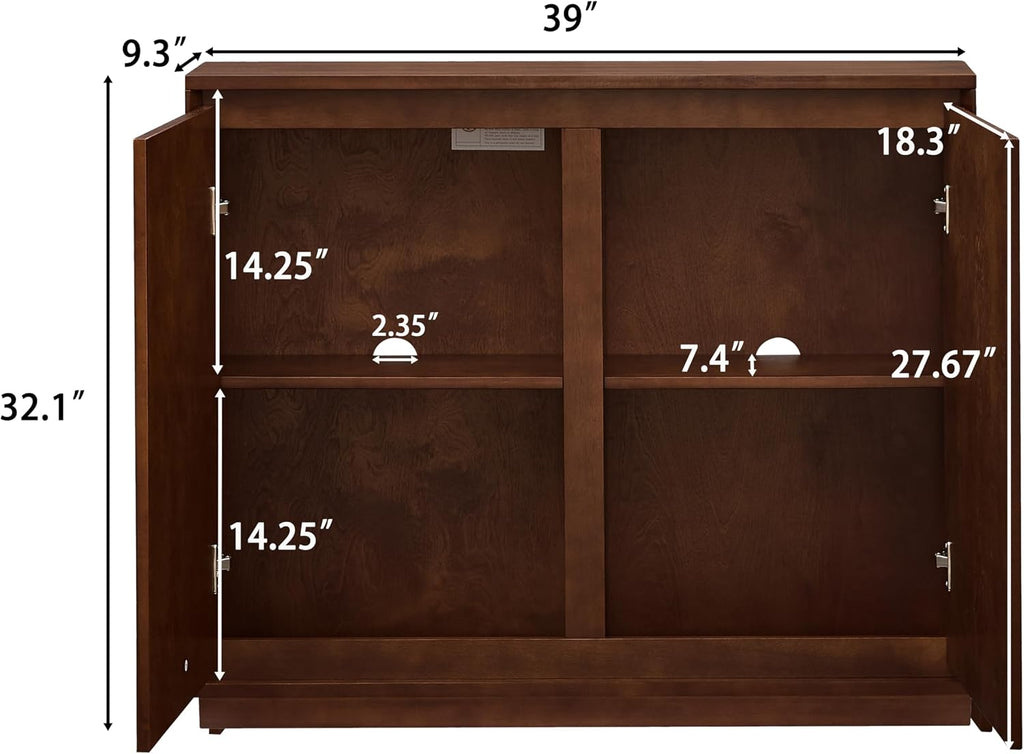 LKTART 39' Sideboard Buffet Cabinet,Narrow Credenza Storage for Entryway | Single Modular Storage Cabinet;Walnut Wood Credenza Storage Cabinet;Mid Century Modern Thin Entryway Cabinet for Living Room