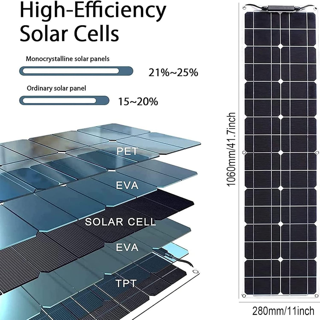 100W Portable Solar Panel, Flexible Monocrystalline Solar Panel Photovoltaic Solar Modules Solar Battery Chargers for RV, Boat, Outdoor Camping