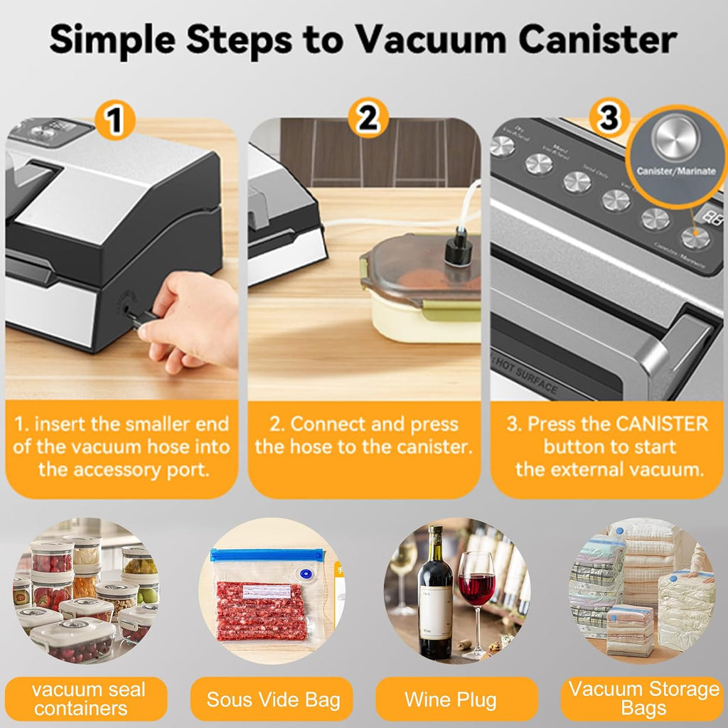 Upgraded Dry & Moist Food Modes Food Vacuum Sealer, Commercial-Grade Vacuum Sealer Machine, Dual-Seal Technology, One-Touch Operation & Built-In Bag Storage & Cutter, Includes 2 Rolls & Accessory Hose