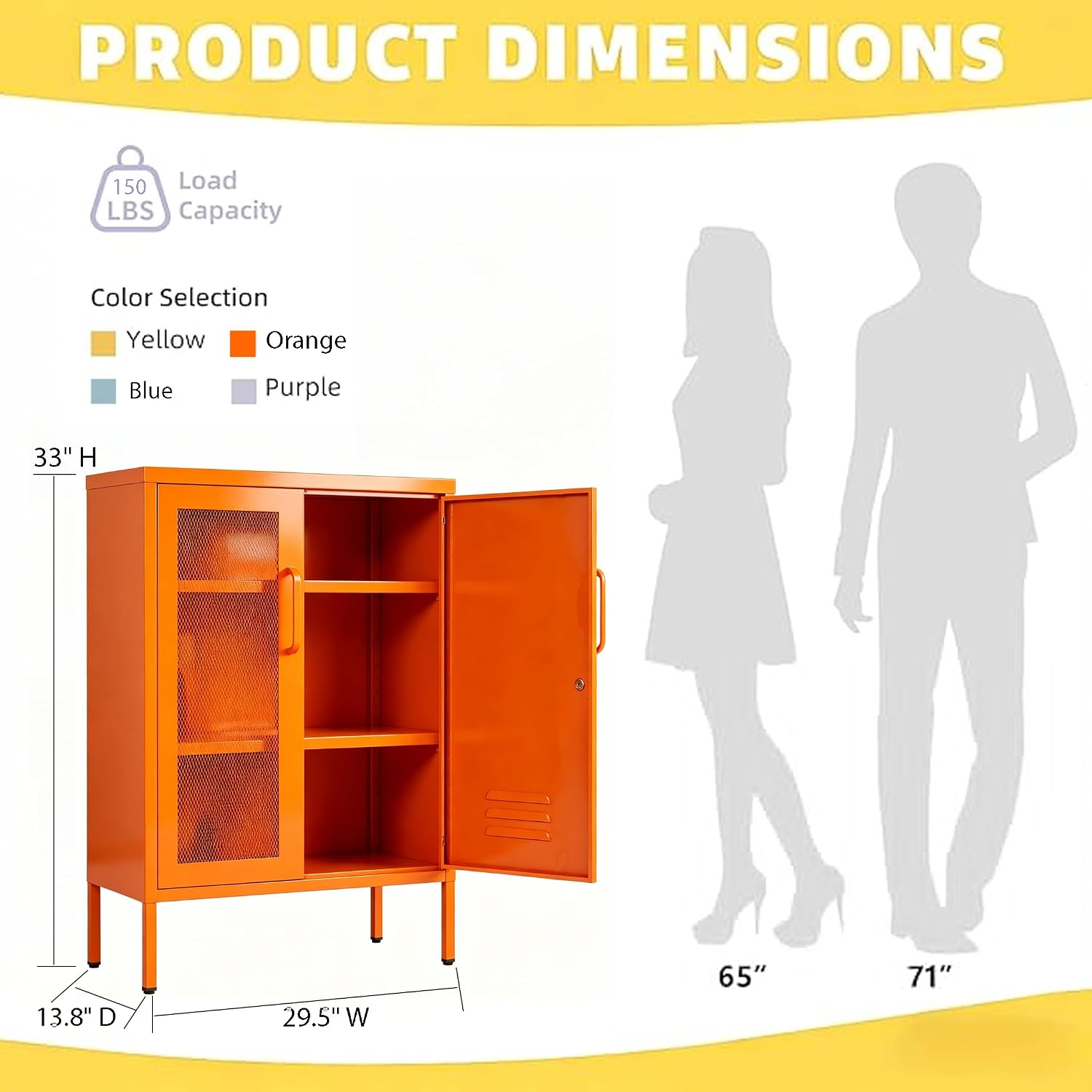 Orange Metal Locker CabinetsMetal Locker Storage Cabinet with Mesh Doors and Adjustable Shelves Coffee Bar Cabinet,Kitchen Pantry Storage Cabinets for Home, Office, Entryway and Hallway