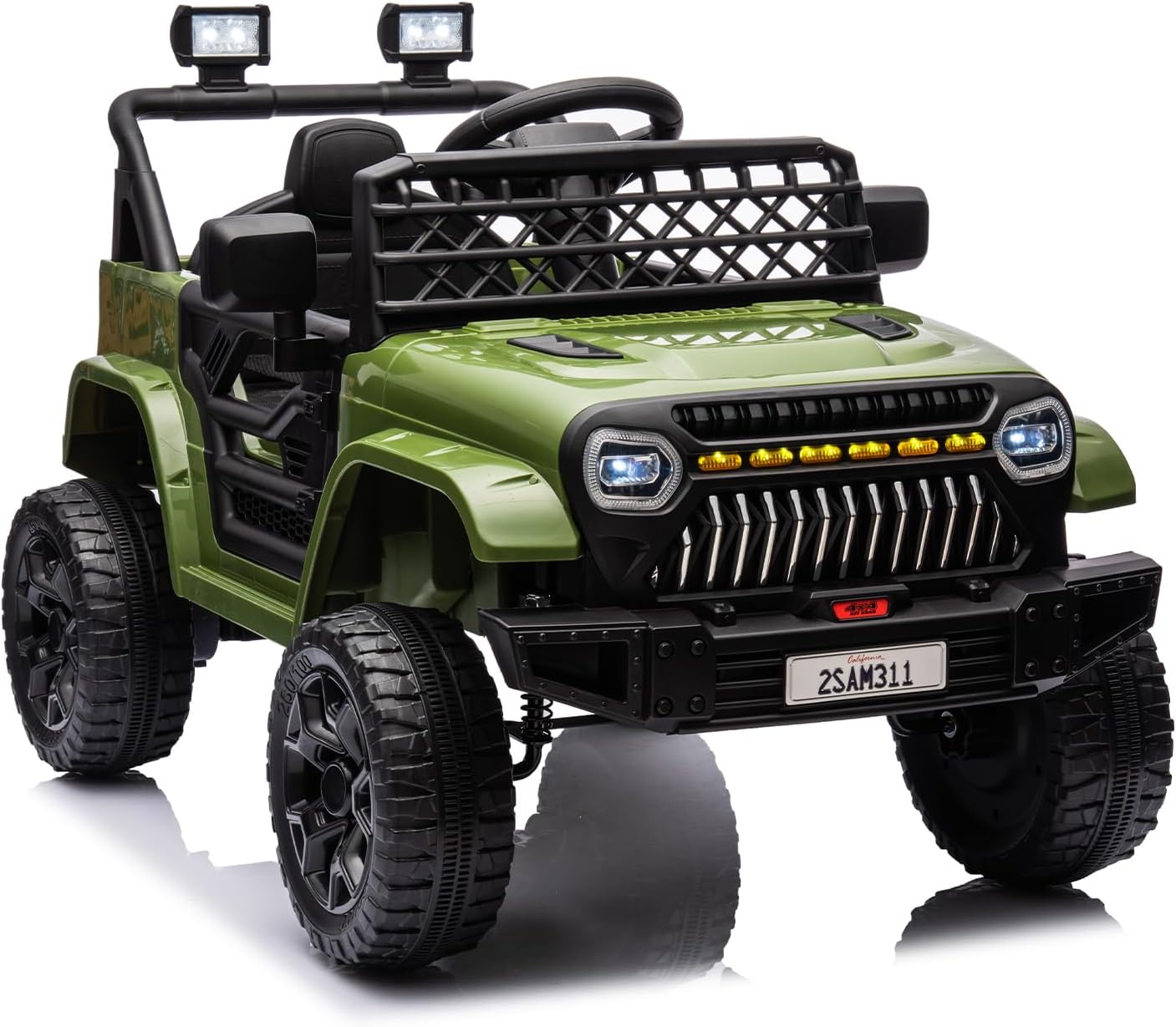 GarveeLife 12V Kids Ride On Truck Electric Vehicle Battery Powered Car Toddlers Ride On Toy for Boys Girls with Remote Control, 4-Wheel Suspension, Battery Display, LED Lights, Music, Army Green