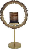 A&B Home Gold Ring Candle Holder - Large Candle Hoder with Glass Hurricane, Decorative Tabletop Lighting, Living Room Coffee Table Accent Piece Dining Table Centerpiece, 12' x 6' x 21'