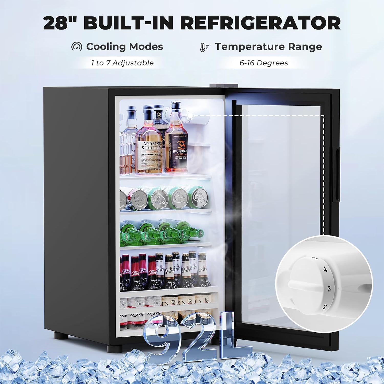 Mini Fridge Cabinet (Fridge Included), Fluted Coffee Bar Cabinet with Refrigerator, Pull Out Drawer & Storage Cabinets, 31.5' Liquor Wine Bar Cabinet for Home, Kitchen, Dining Room, Blac