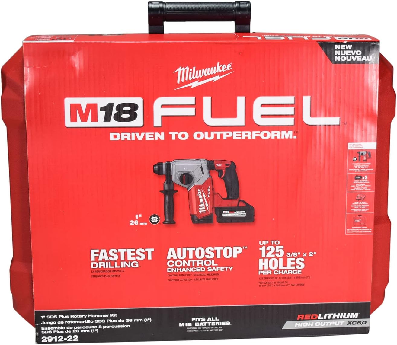Milwaukee 2912-22 M18 FUEL Brushless Lithium-Ion 1 in. Cordless SDS Plus Rotary Hammer Kit (6 Ah)