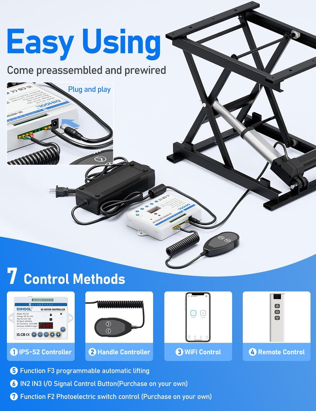 DIHOOL Electric Scissor Lift Table, 130Lbs Capacity, 3.95'-14.76' Height Adjustable Lifting Platform, Super Quiet with Remote & WiFi Control, Obstruction Detection, AC/DC Power for Home/Industrial Use