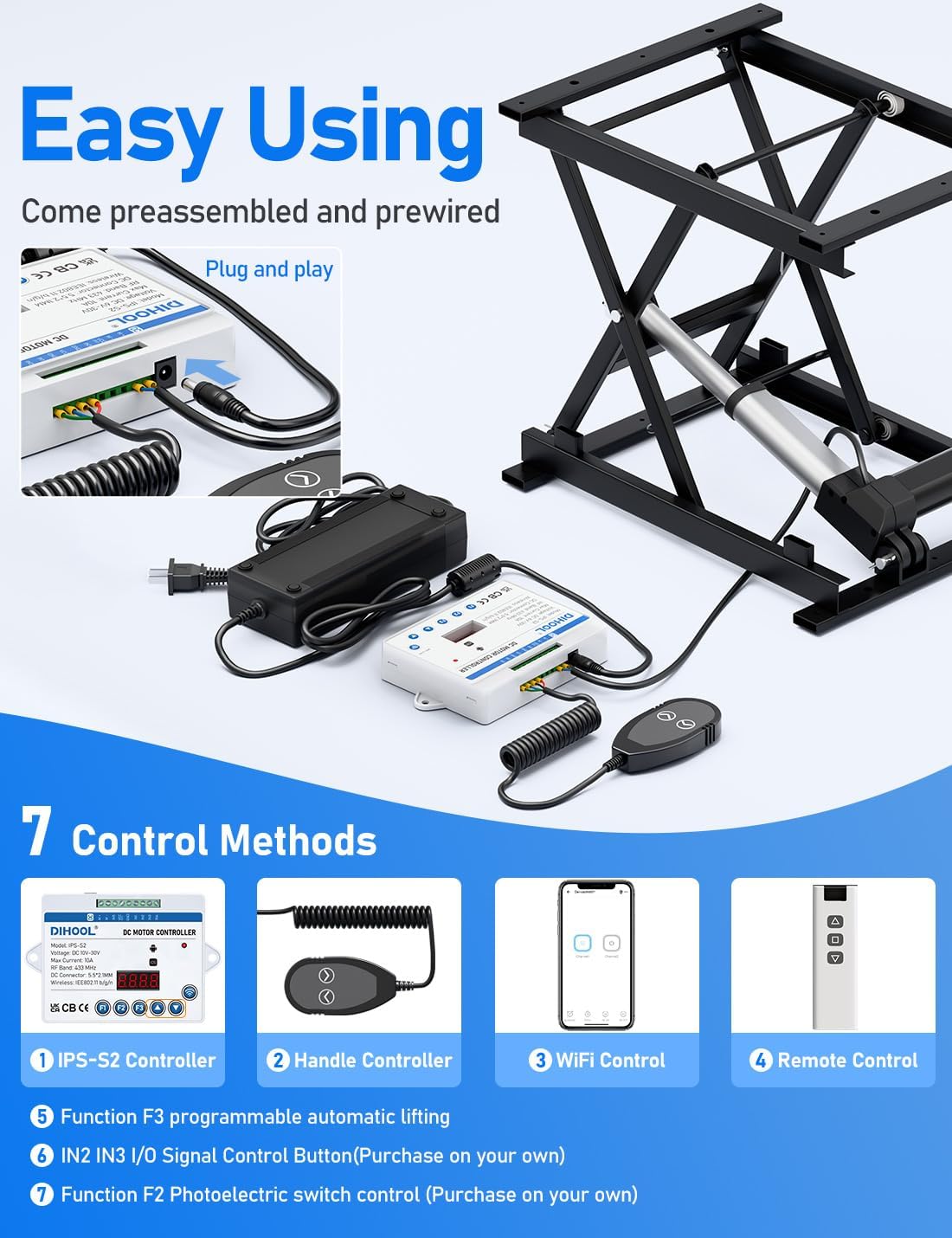 DIHOOL Electric Scissor Lift Table, 130Lbs Capacity, 3.95'-14.76' Height Adjustable Lifting Platform, Super Quiet with Remote & WiFi Control, Obstruction Detection, AC/DC Power for Home/Industrial Use