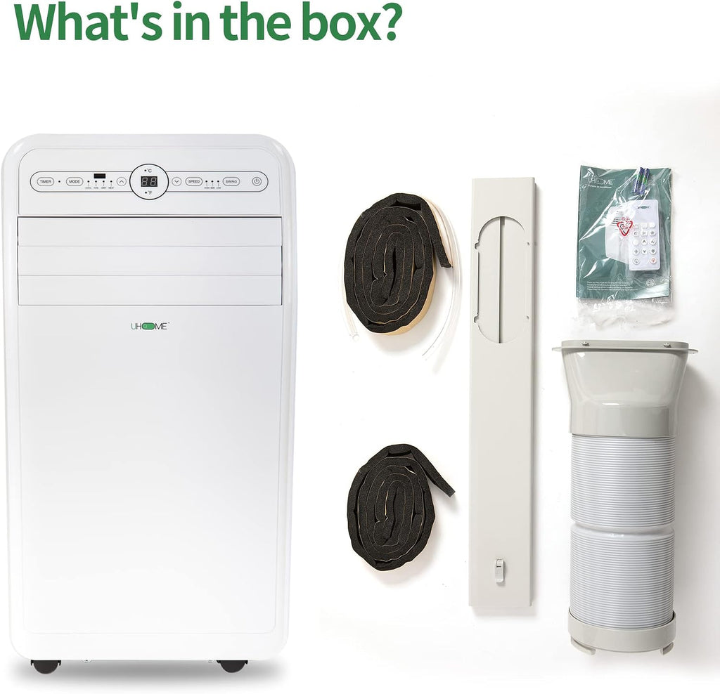 Uhome 12000 BTU Portable Air Conditioner w/Heater up to 450 Sq. Ft, Ac Heater Combo Window Unit, Portable AC Unit with Dehumidifier & Fan, Cools & Heats,Remote Control and Window Kit Included,White