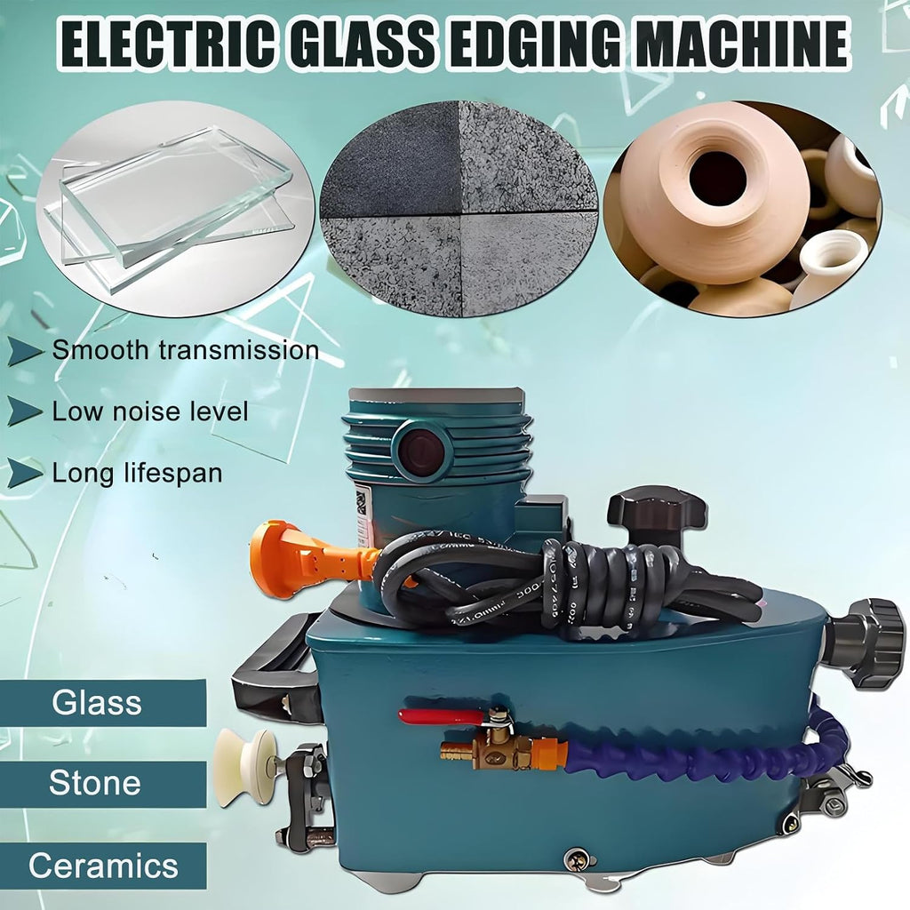 2025 New Electric Glass Edging Machine, 800W Portable Small Glass Edger with Diamond Wheels for Straight/Round Edge, DIY-Friendly & Water Cooling for Glass, Tile, Marble AllMM