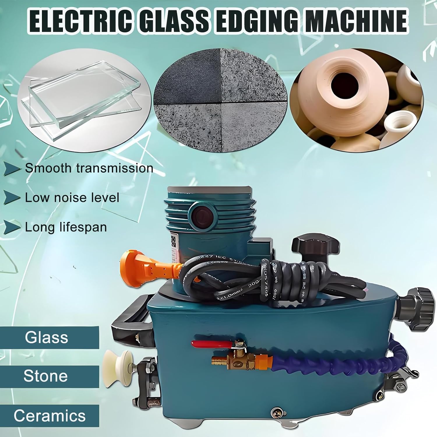 2025 New Electric Glass Edging Machine, 800W Portable Small Glass Edger with Diamond Wheels for Straight/Round Edge, DIY-Friendly & Water Cooling for Glass, Tile, Marble AllMM