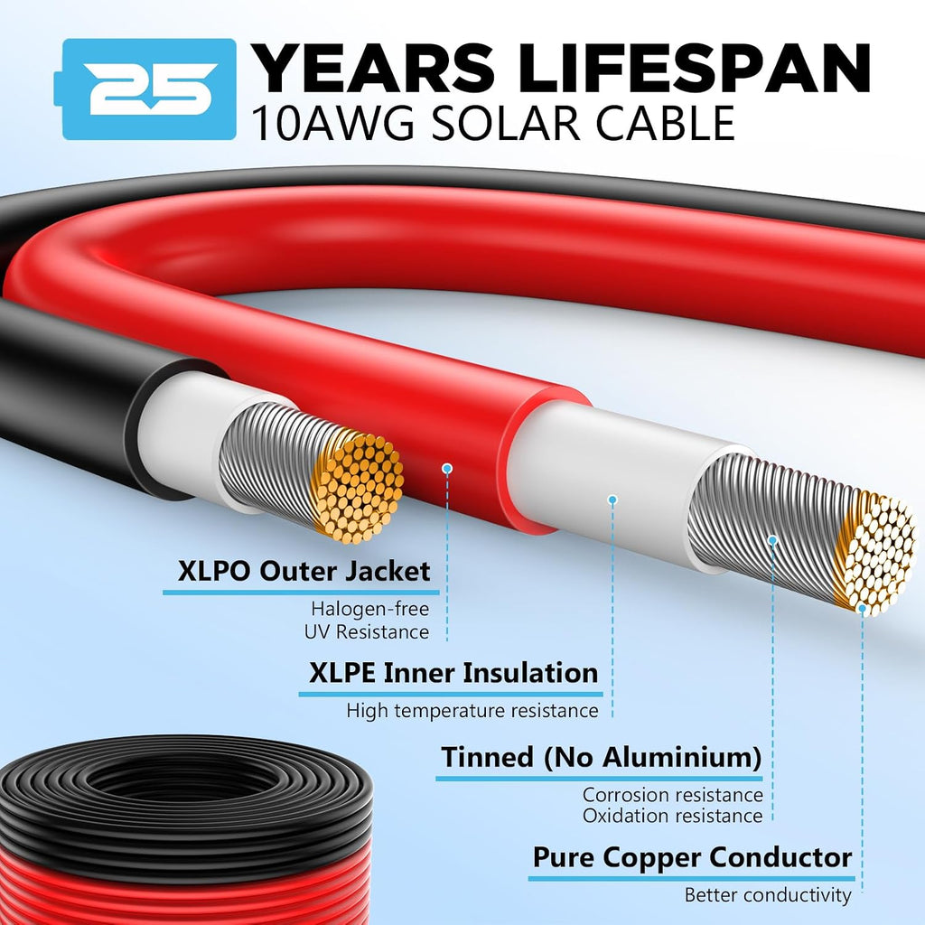 165Ft Solar Wire 10AWG, Solar Cables, Solar Extension Cable, 10 Gauge Tinned Copper PV Wire, Solar Panel Wires for Home Roofs RV Boat Marine Automotive Camping Solar Panels Systems