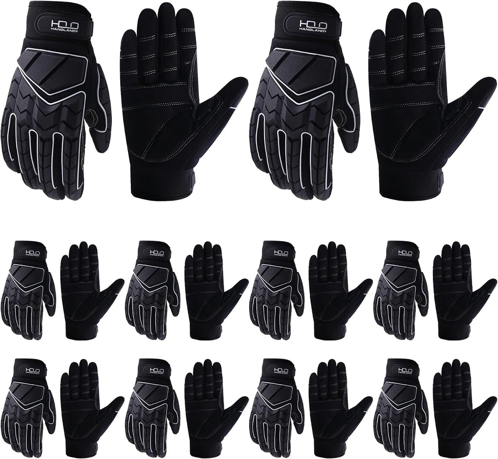 HANDLANDY HLDD Heavy Duty Work Gloves, TPR Protector Impact Gloves, Men Anti Vibration Mechanic Work Glove TouchScreen