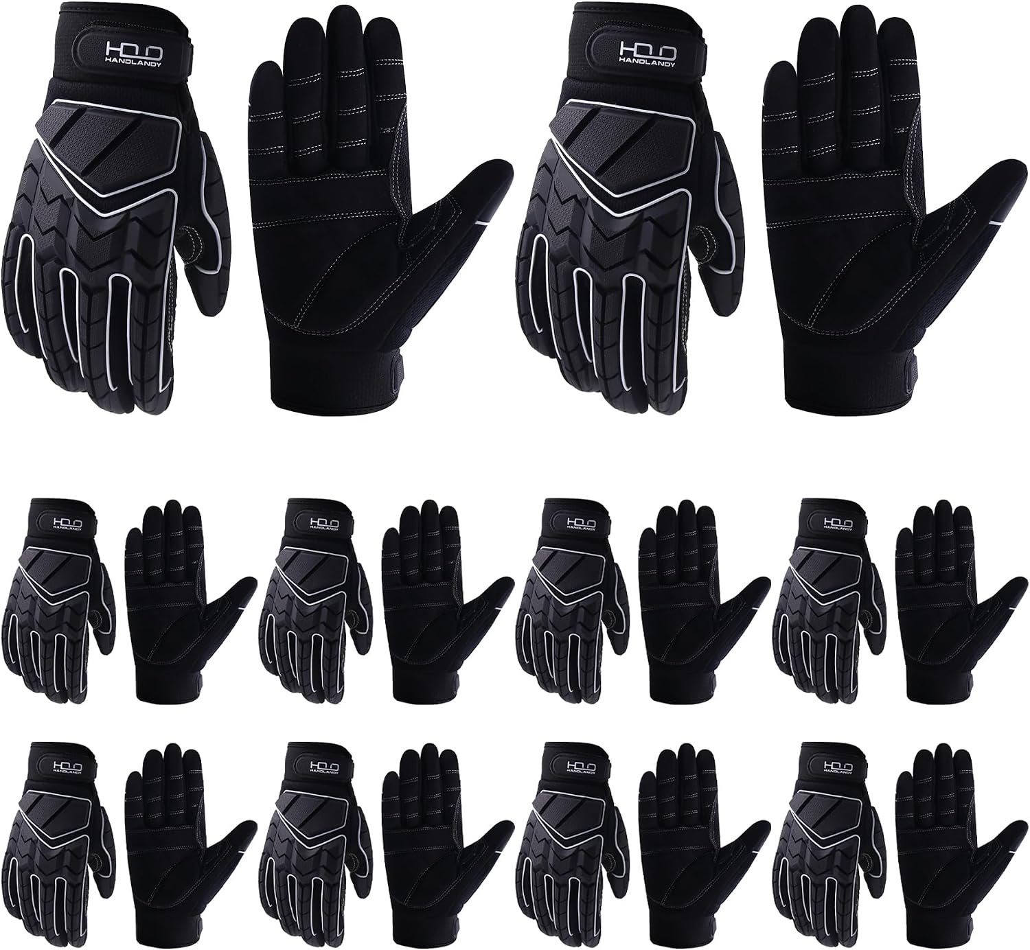 HANDLANDY HLDD Heavy Duty Work Gloves, TPR Protector Impact Gloves, Men Anti Vibration Mechanic Work Glove TouchScreen