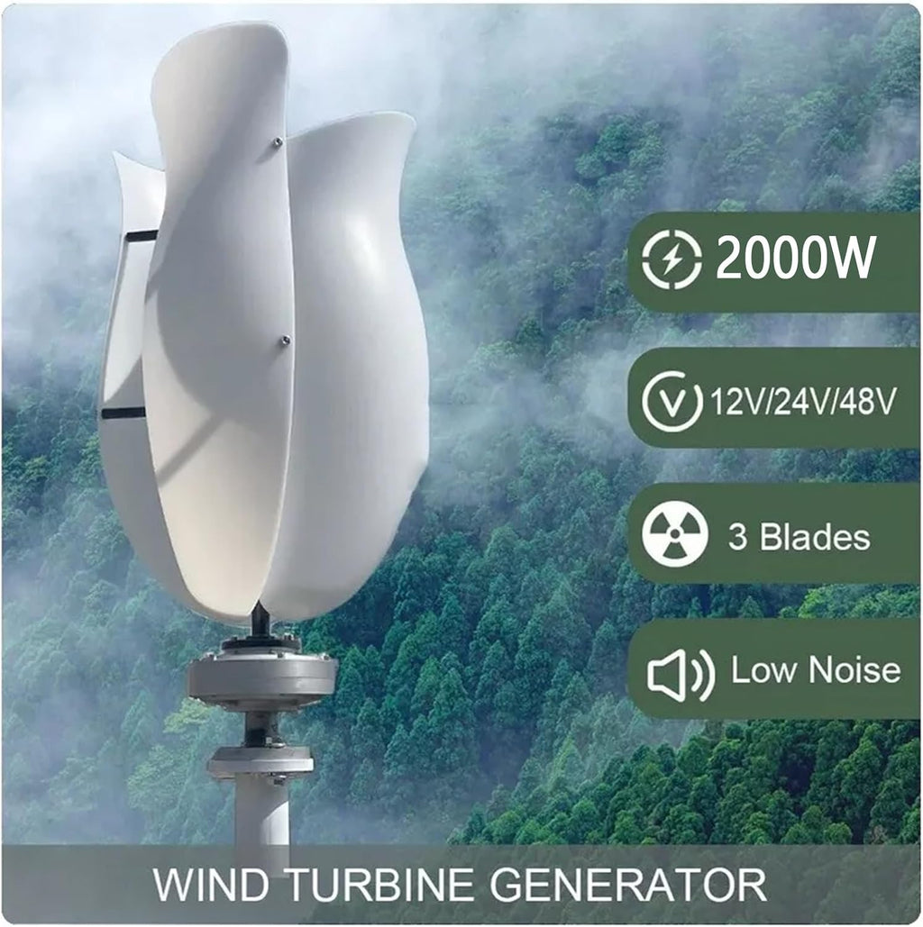 2000W/3000W Tulip Type Wind Generator 12v 24v Wind Turbine Generator Kit Vertical Axis Wind Turbine Generator Home Three Phase Generator Magnetic Levitation Breeze Start(3000W,24V)