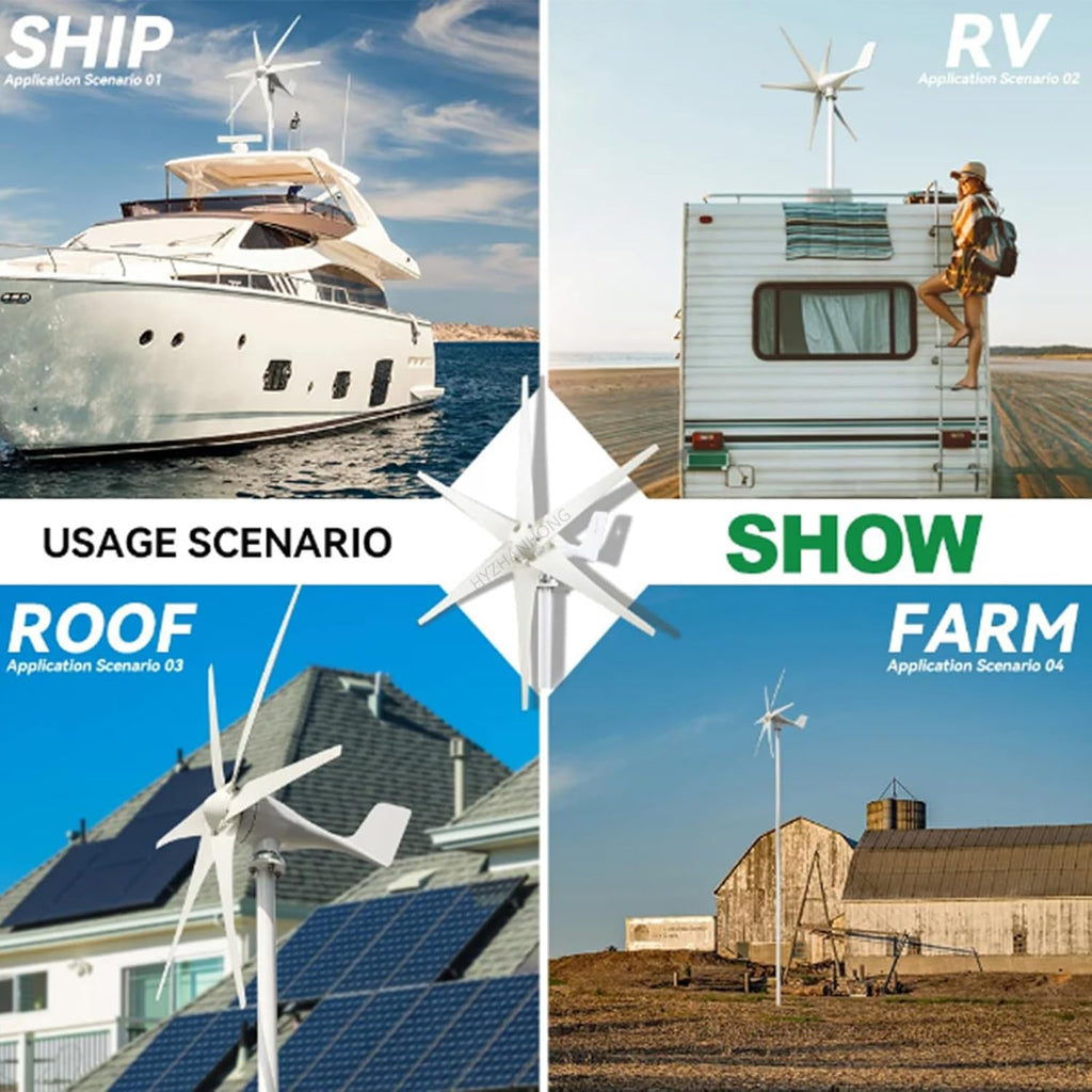 1000W Windmills Turbine Generator,6 Blades 12V 24V 48V Horizontal Wind Turbine Generator with Mppt Charge Controller for Farm Home Use