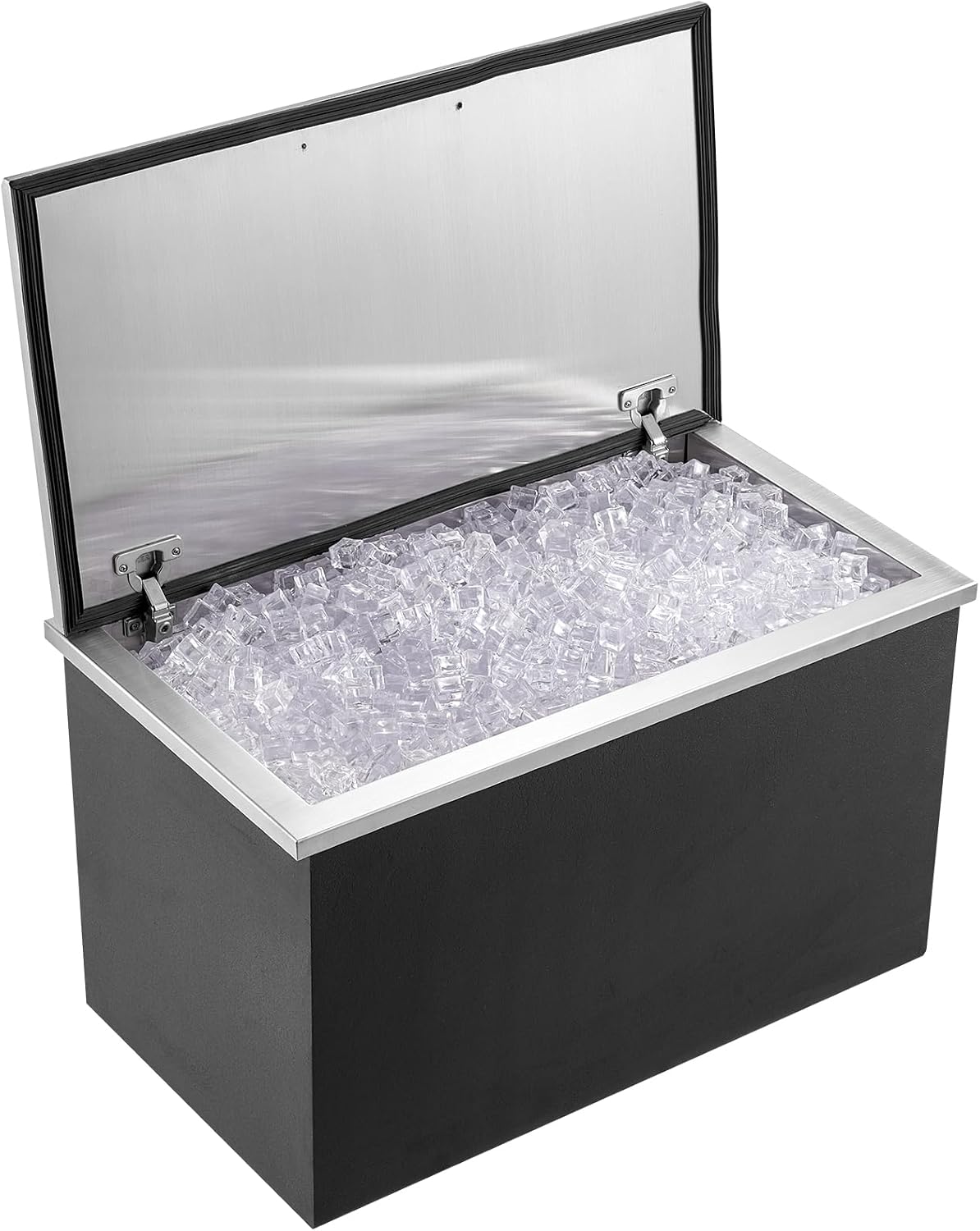 VEVOR Drop in Ice Chest, 24' L x 20' W x 15' H Stainless Steel Ice Cooler, Commercial Ice Bin with Hinged Cover, 40 qt Outdoor Kitchen Ice Bar, Drain-Pipe and Drain Plug Included, for Cold Wine Beer