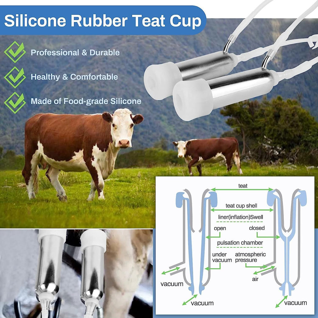 14L Cow Milking Machine, Rechargeable Battery Adjustable Pulse Vacuum Electric Cow Milking Machine,Portable Milking Machine,Individual Pulsation Adjustment, Udder Protection