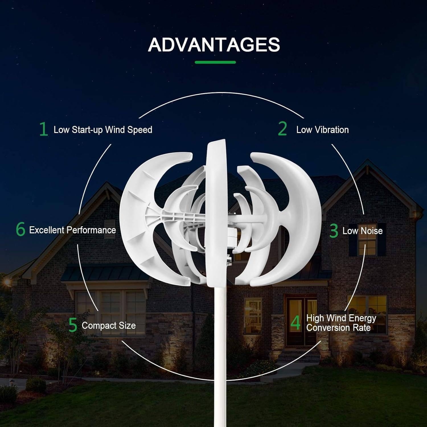 600W Low Noise Vertical Wind Turbine, 3 Phase AC 12V/24V Energy Generator Kit for Home Power Supplement, Efficient Wind Power Solution for Renewable Energy
