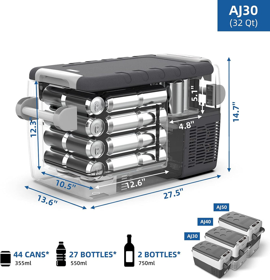 Setpower AJ30 Portable Refrigerator with Slide,Portable Freezer,32 Quart Electric Cooler,Car Refrigerator,Car Fridge for Camping,Truck,RV,Travel,Fishing