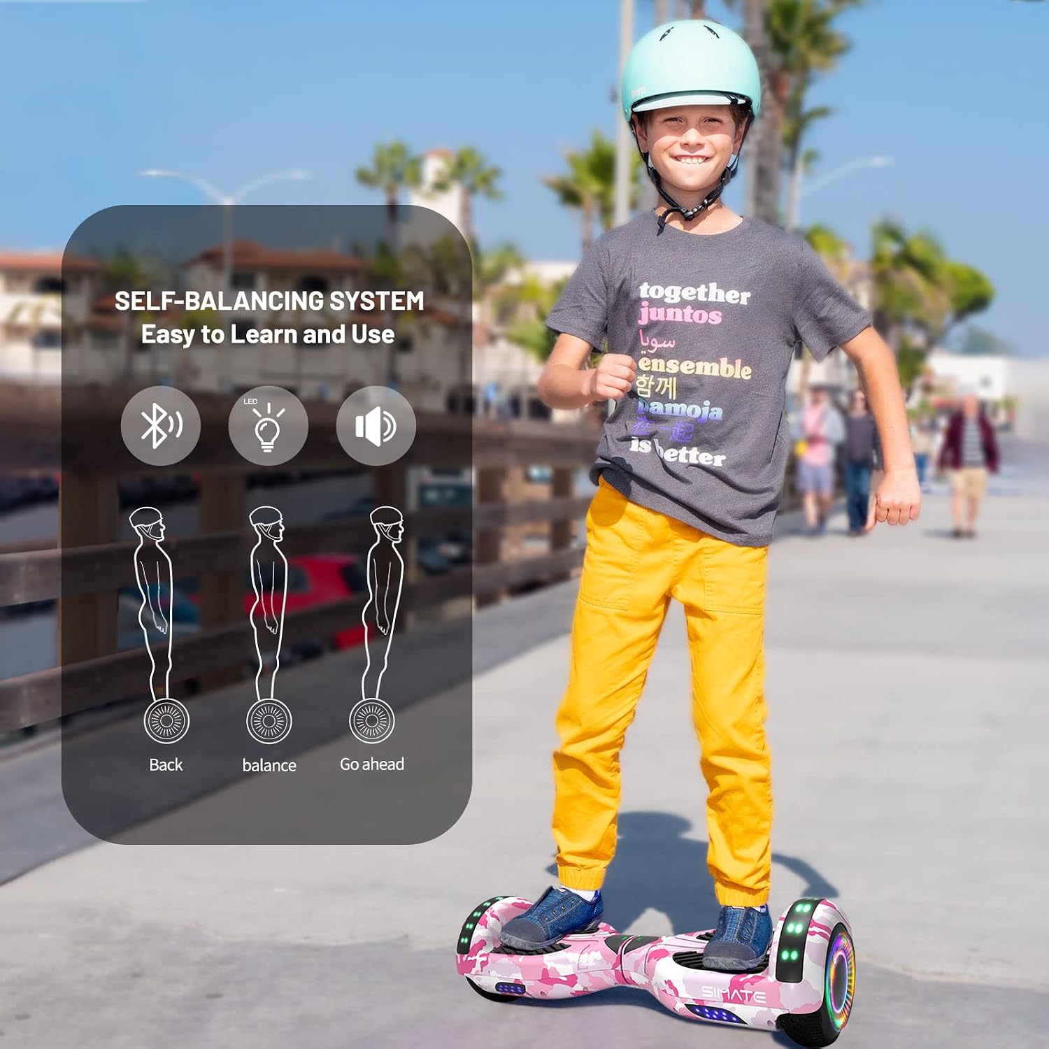 SIMATE Hoverboard, Bluetooth All Terrain Hover Boards with LED Lights and APP Control, Gifts for Kids Adults Girls Boys, for All Ages