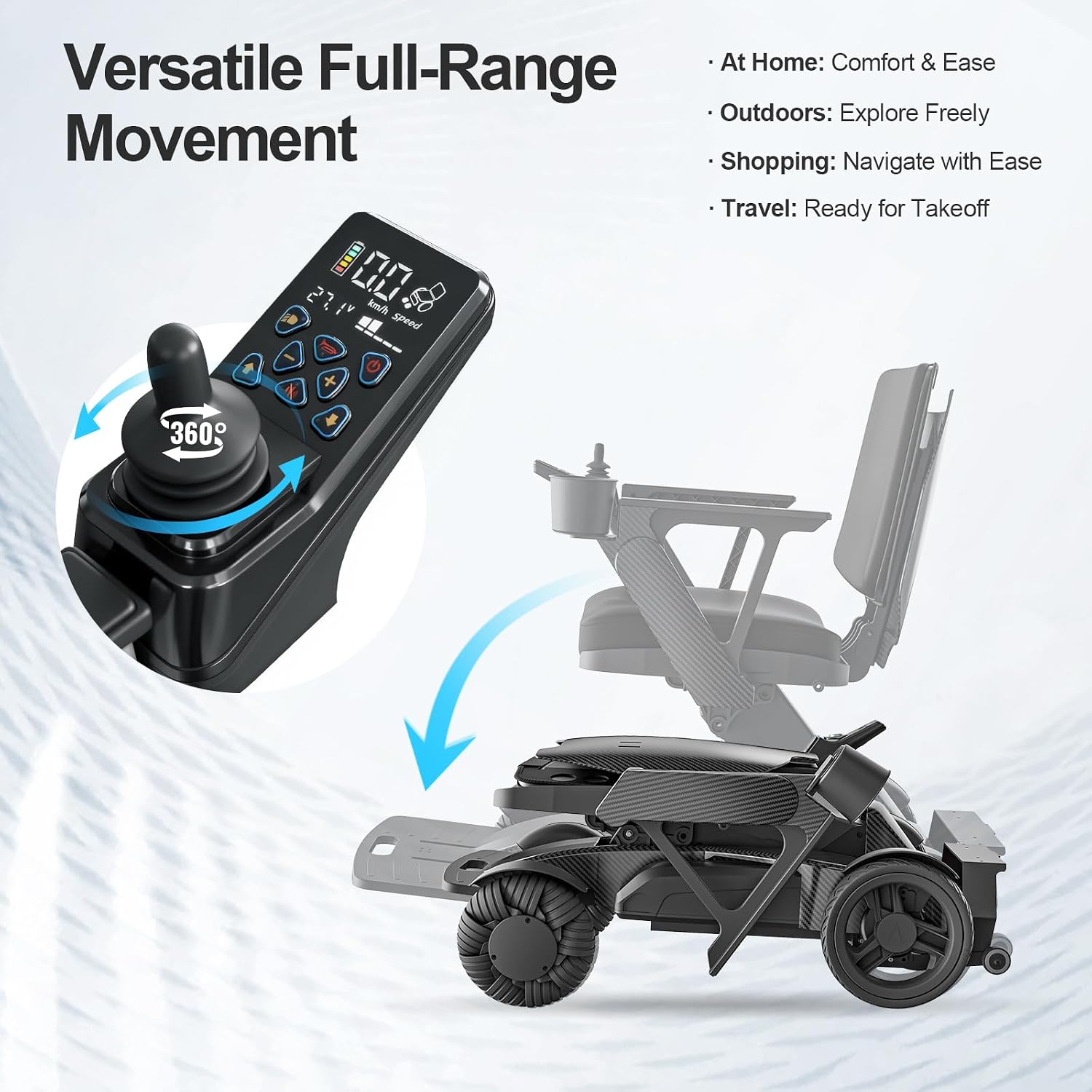 Foldable Electric Wheelchair Adults Portable - Includes Remote Control & Electric Lift, Adjustable Backrest, Powerful Dual Motors for Smooth Mobility Indoor/Outdoor, Black-D12
