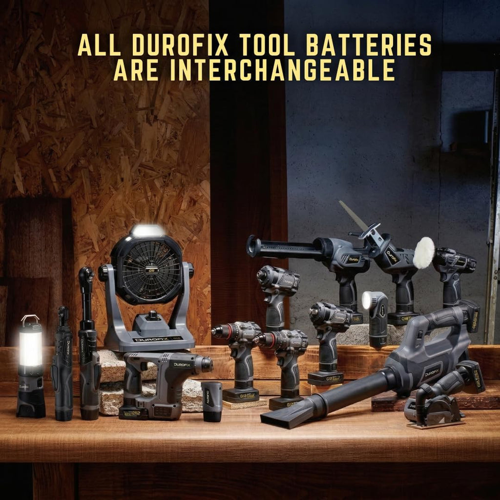 Durofix G12 Series RK12136-2-K3 12V Cordless 3/8' Hammer Drill Power Tool Combo Kit with 3 Inch Compact Cut Off Tool, 1 Battery & Charger