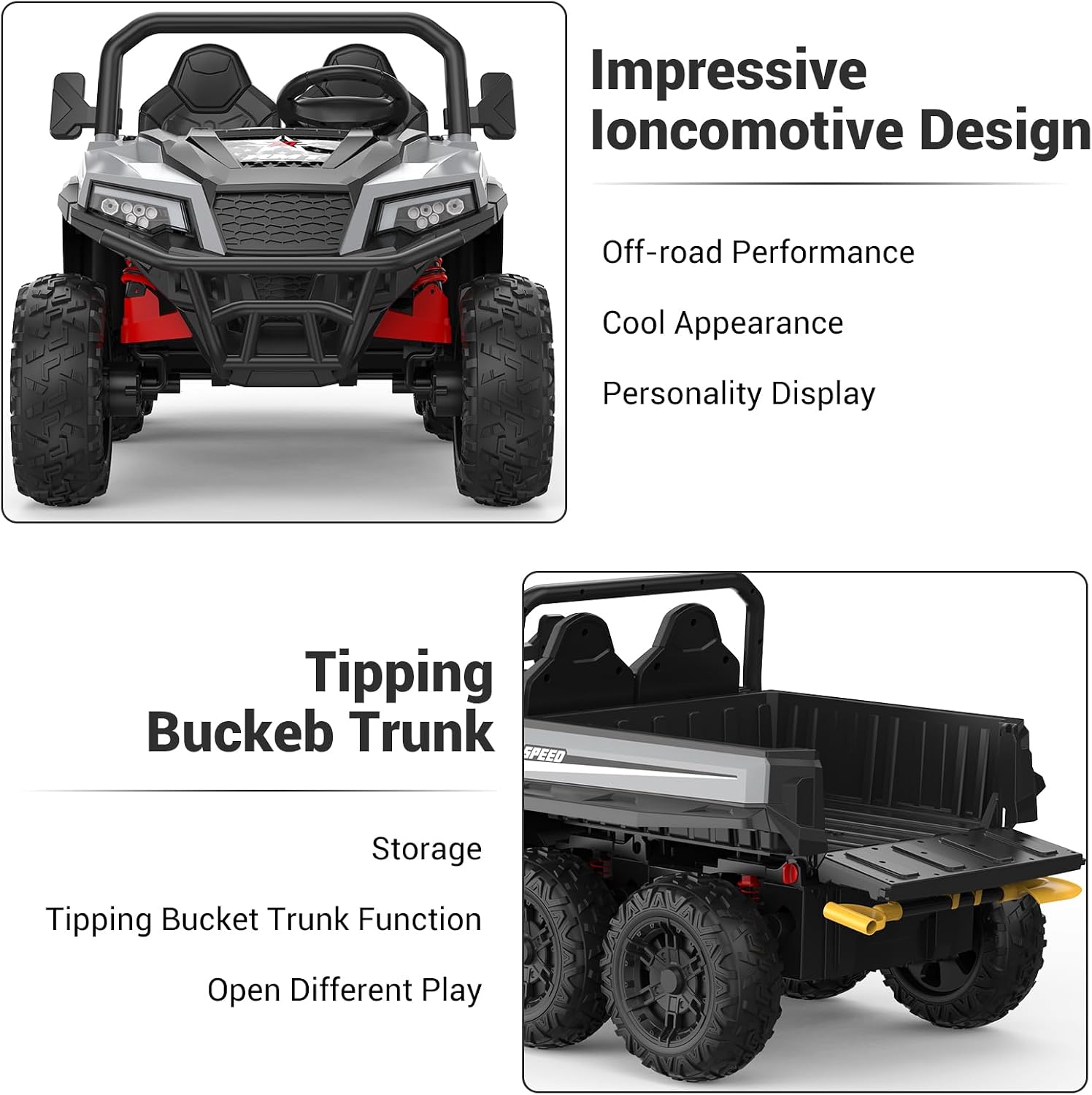 GarveeLife 24V 2 Seater Ride on Dump Truck with Remote Control for Big Kids, 4WD 6 Wheels Ride on Car w/Music Player & LED Lights, Ride Toy Gift for Kid