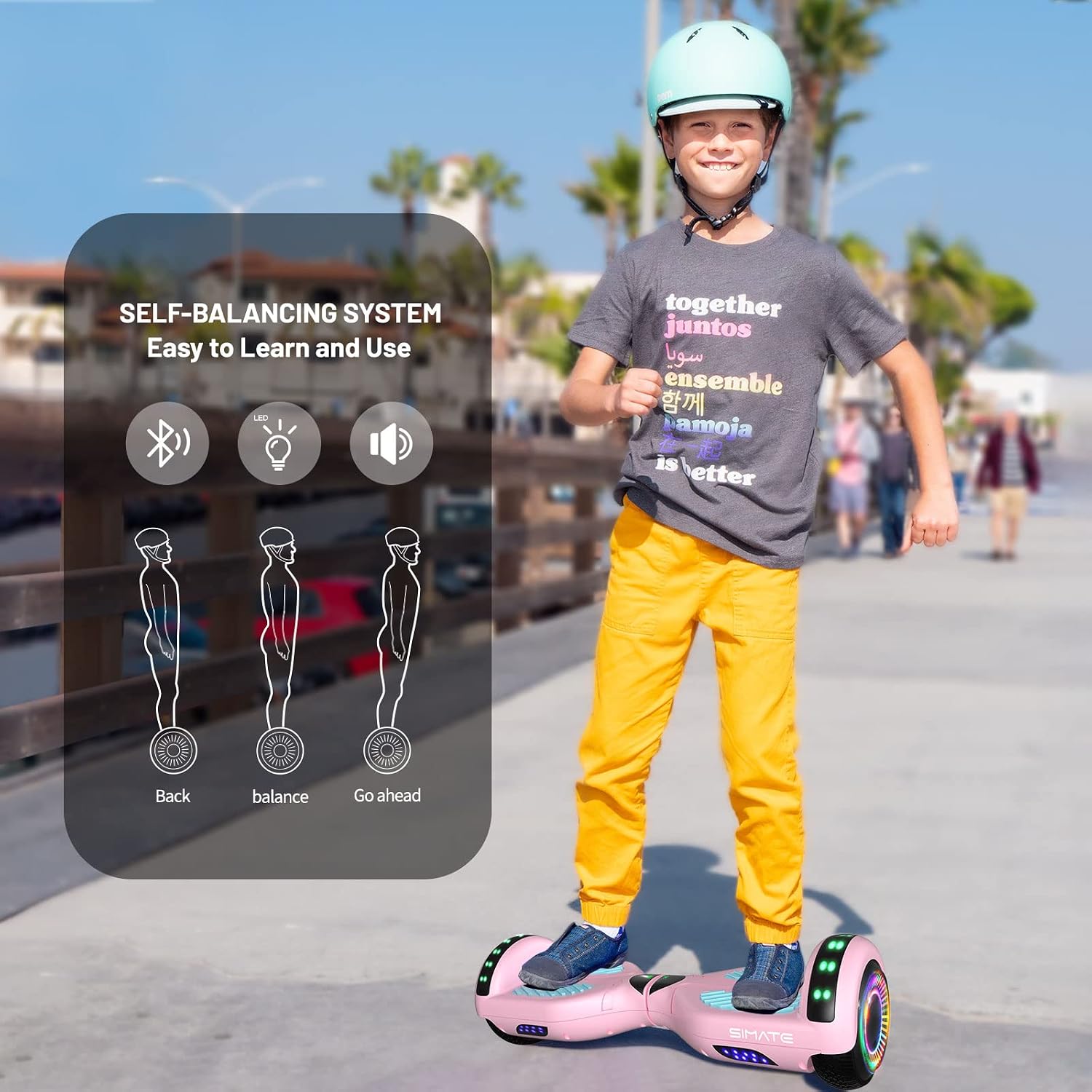 SIMATE Hoverboard, Bluetooth All Terrain Hover Boards with LED Lights and APP Control, Gifts for Kids Adults Girls Boys, for All Ages