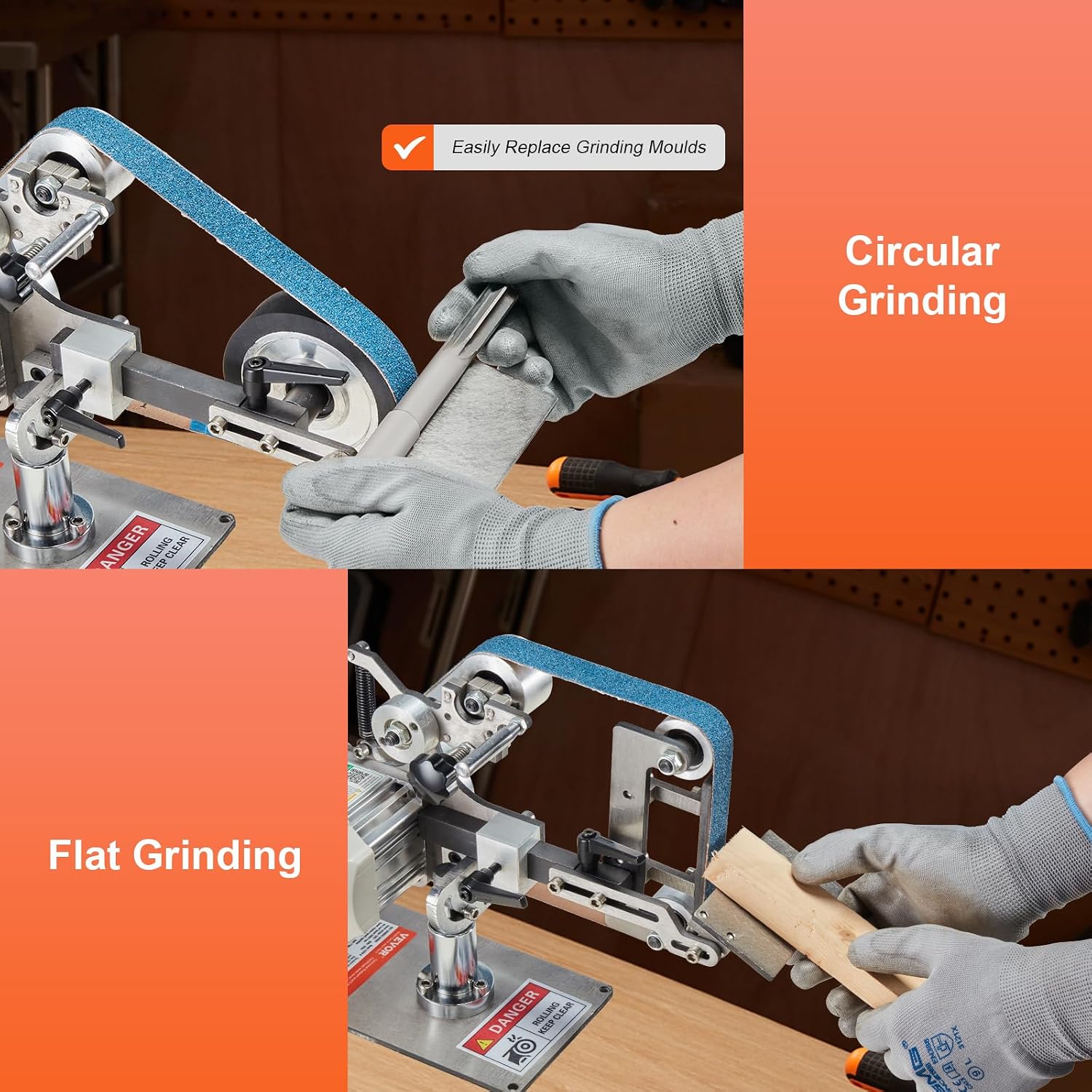 VEVOR Belt Grinder Sander, 30 x 1-Inch Variable Speed Belt Polisher with VFD, 550W Polishing Grinding Machine with 2 Grinding Moulds & 3PCS Sanding Belts for Metalworking, Knife Making