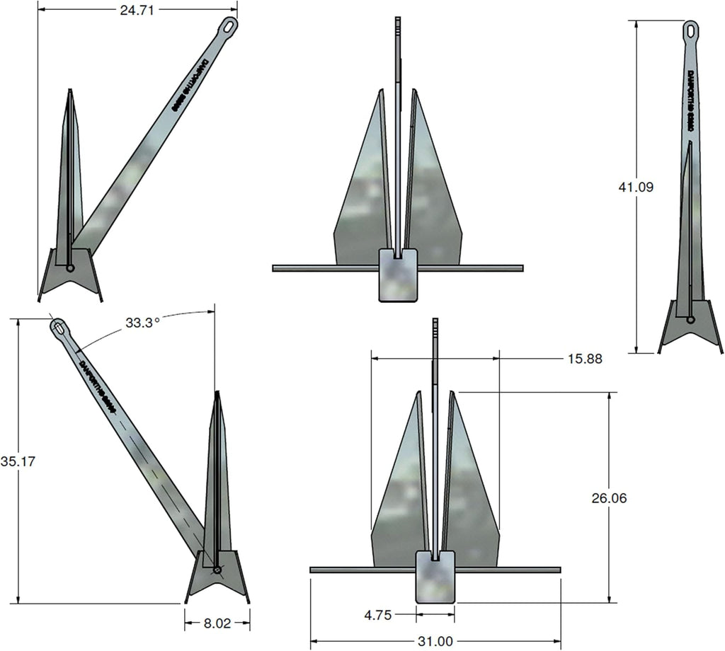 Danforth Standard Anchor | 43 lbs. Boat Anchor with 2,000 lbs. Holding Power | Boat Accessories Marine Equipment S2000