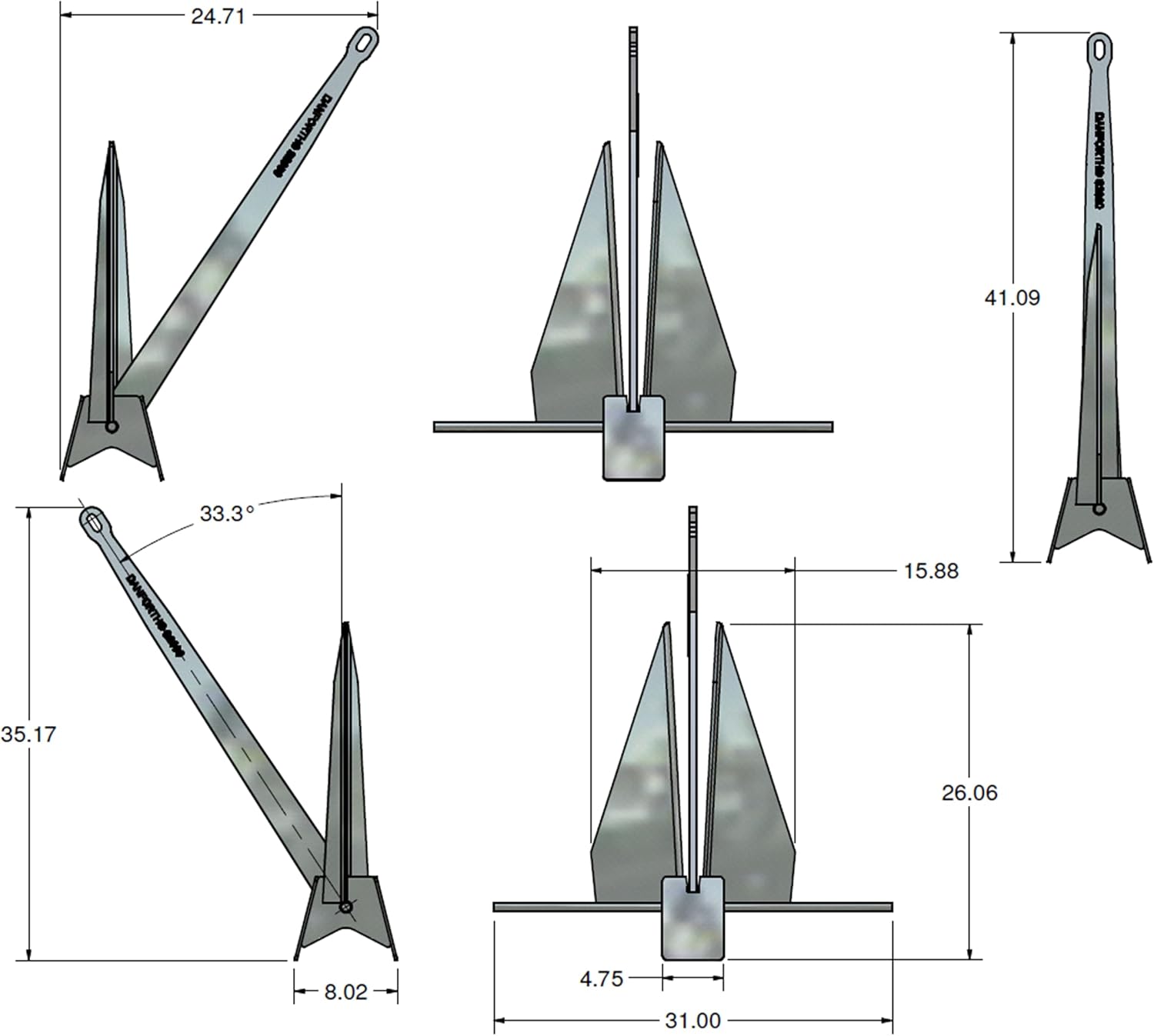 Danforth Standard Anchor | 43 lbs. Boat Anchor with 2,000 lbs. Holding Power | Boat Accessories Marine Equipment S2000