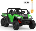 Garvee 24V 4WD Electric Ride On Dump Truck with Remote Control | 2-Seater Kids Ride On Car | Music Player & LED Lights | Birthday Gift for Ages 3+ (Key Start Safety System)