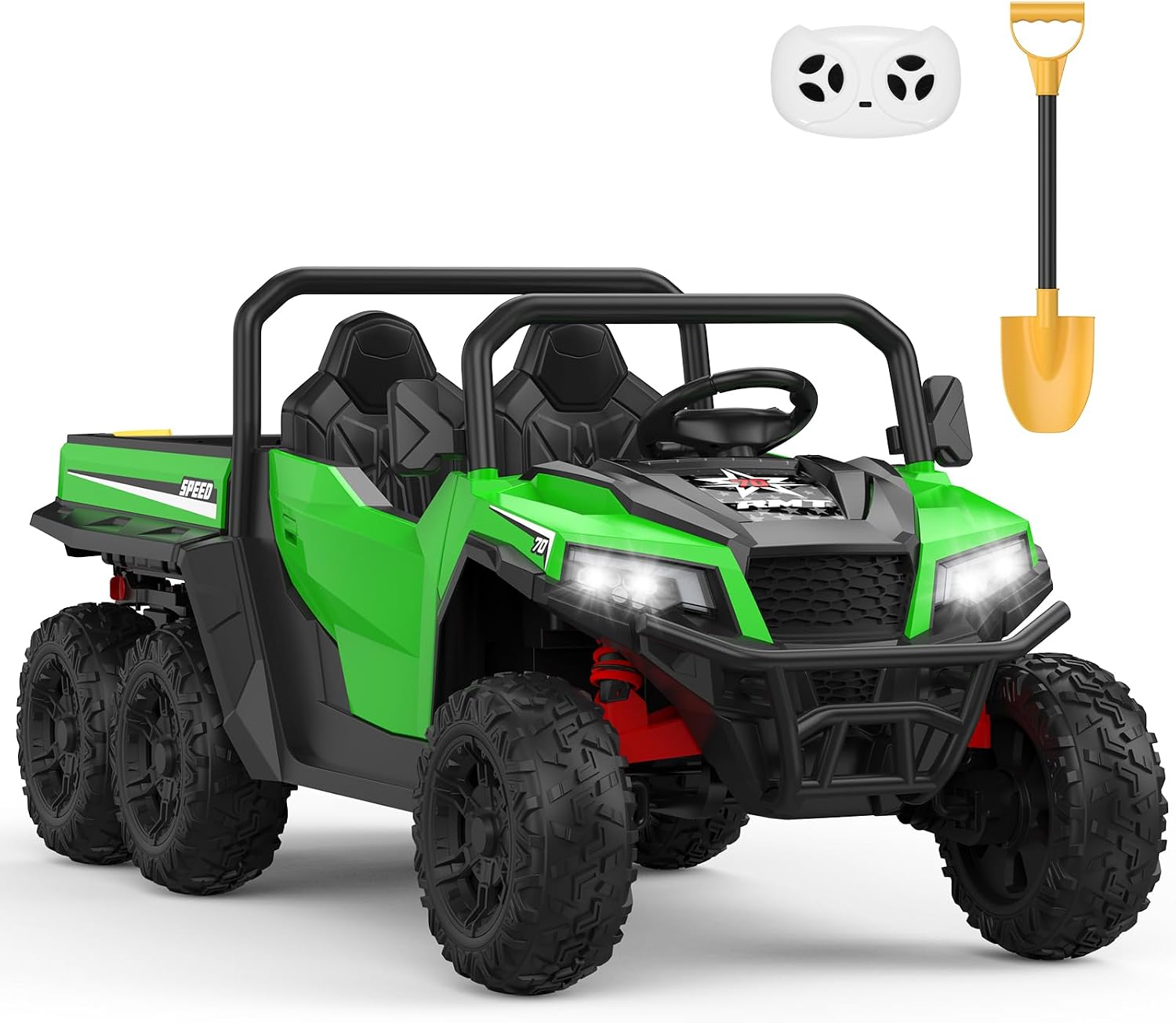 GarveeLife 24V 2 Seater Ride on Dump Truck with Remote Control for Big Kids, 4WD 6 Wheels Ride on Car w/Music Player & LED Lights, Ride Toy Gift for Kid